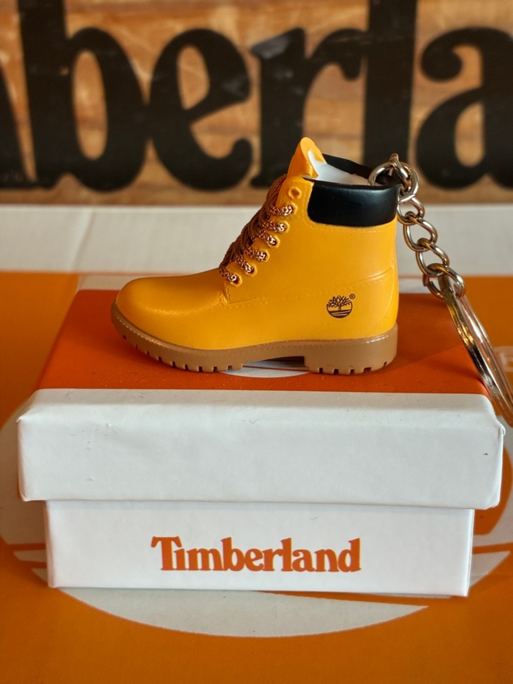 Timberland Yellow and Black Mini Boot Keychain